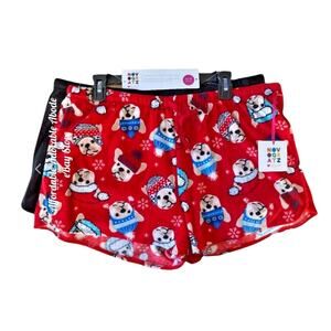 Novogratz Pajama Shorts Set Plush Drawstring Elastic Waist Bulldog/Black NWT